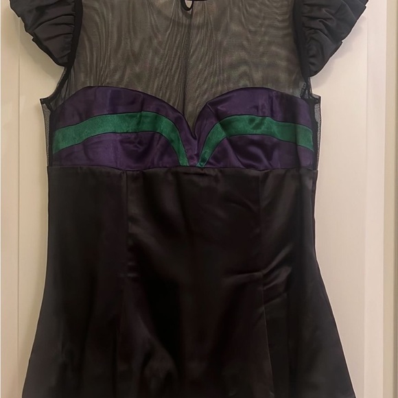 Asymmetrical Black and Purple Ruffled Blouse - Picture 2 of 6